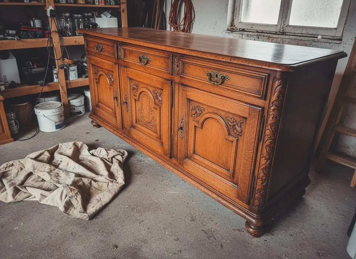 Buffet Henri II repeint à l’atelier, avant