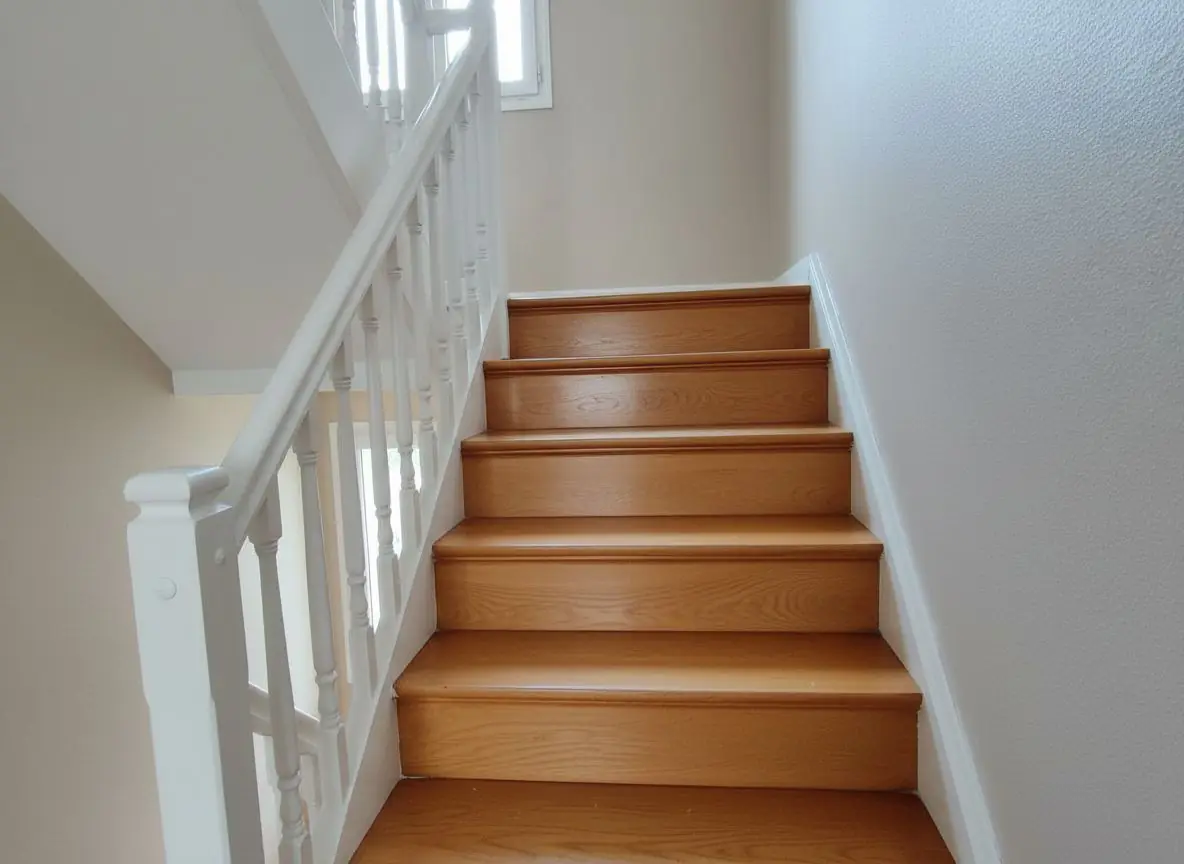 Un escalier en pin verni repeint, Cholet, après