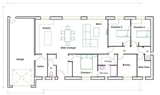 Plan maison en l sans garage