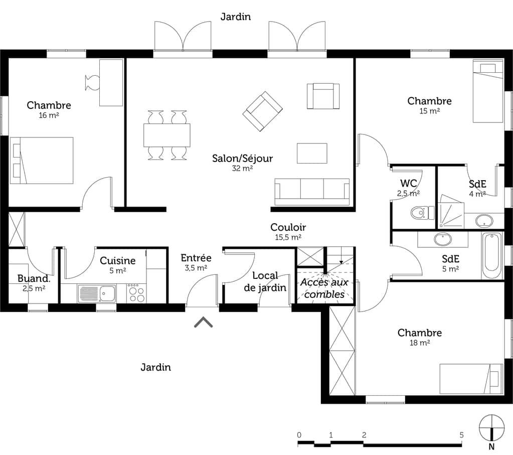 Plan de maison 3 chambres