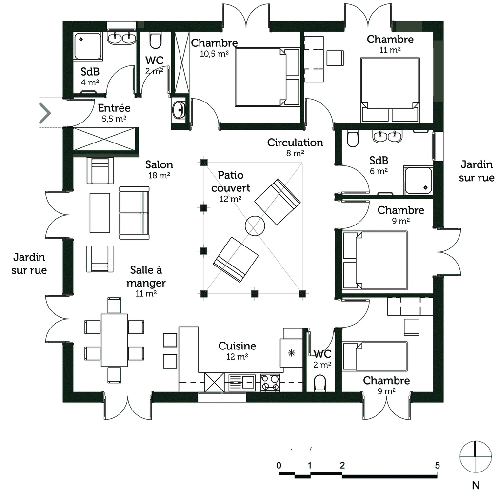 Plan maison carrée 4 chambres