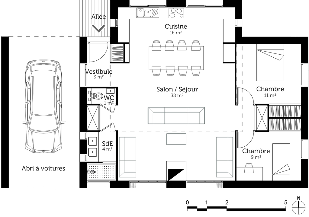 Plan de maison 2 chambres