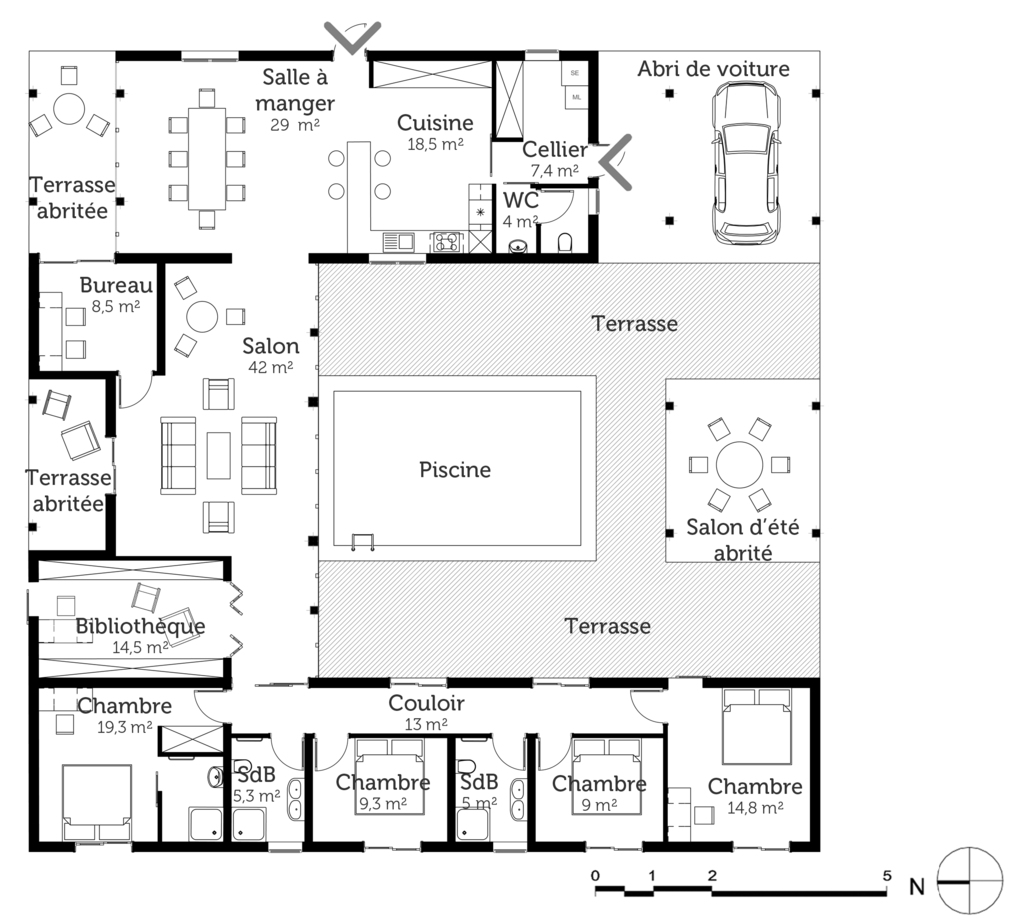 Plan maison carrée 4 chambres