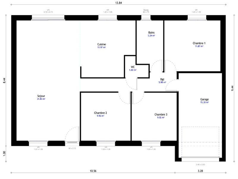 Plan maison plain pied 3 chambres sans garage