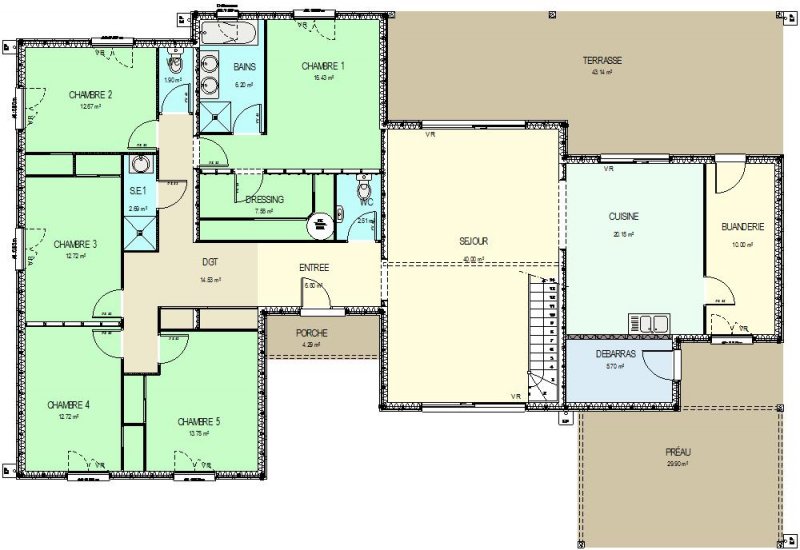 Plan maison contemporaine 5 chambres