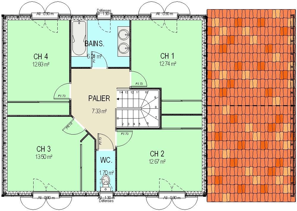 Plan maison etage 4 chambres