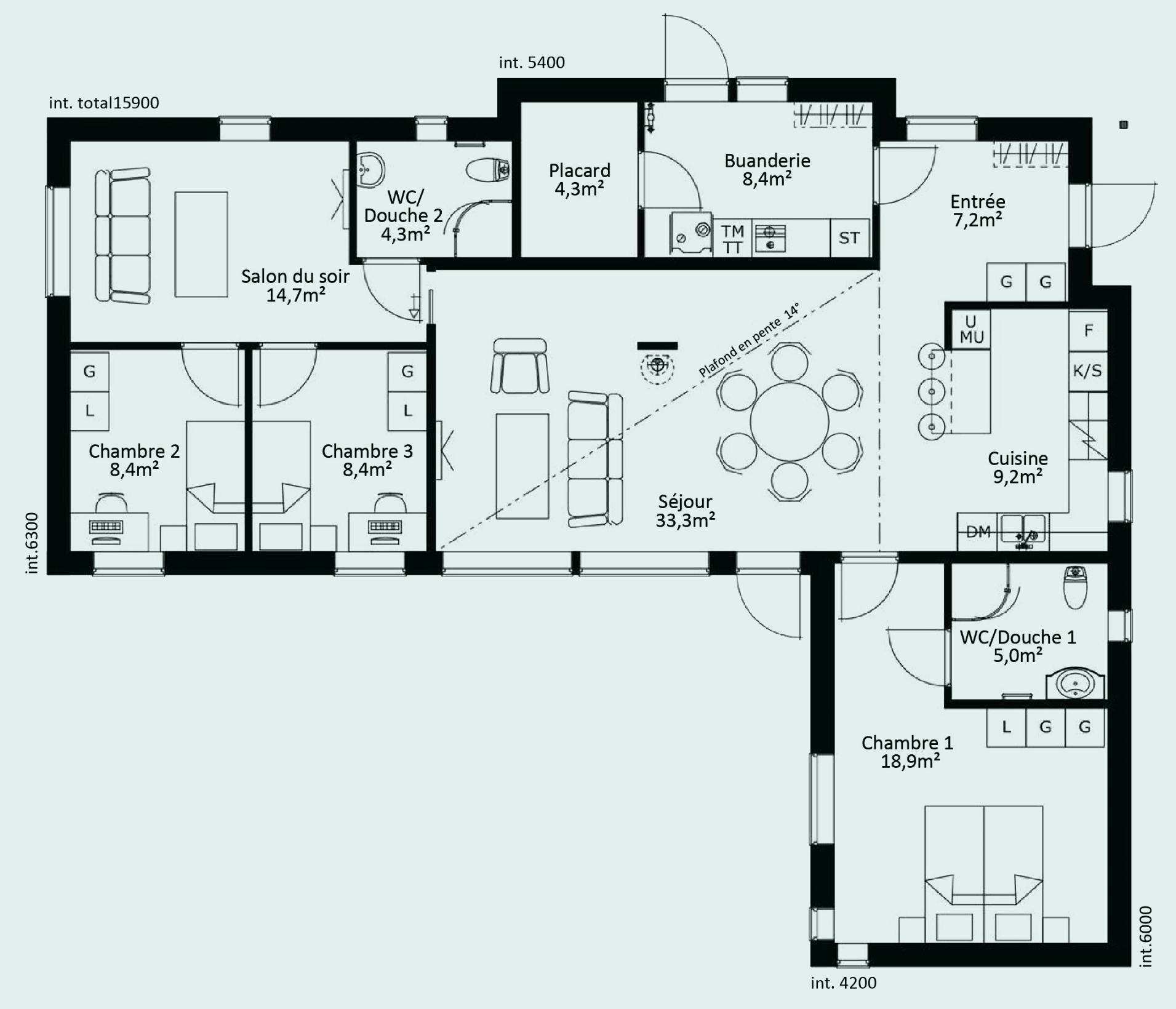 Plan maison cubique plain pied