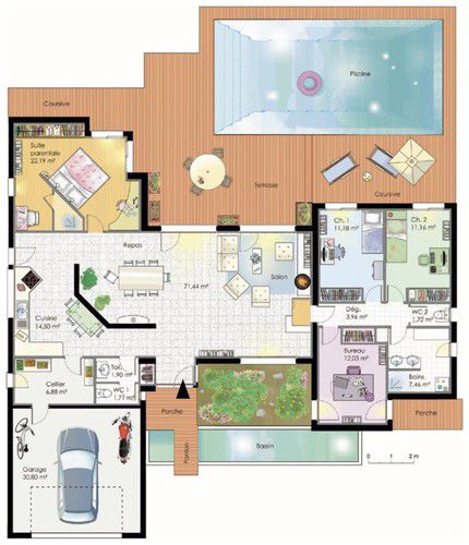 Plan maison plain pied avec piscine