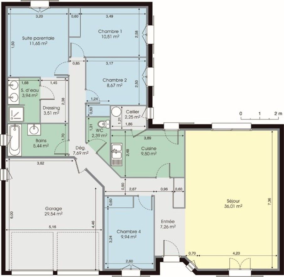 Plan maison plain pied 4 chambres 120 m2
