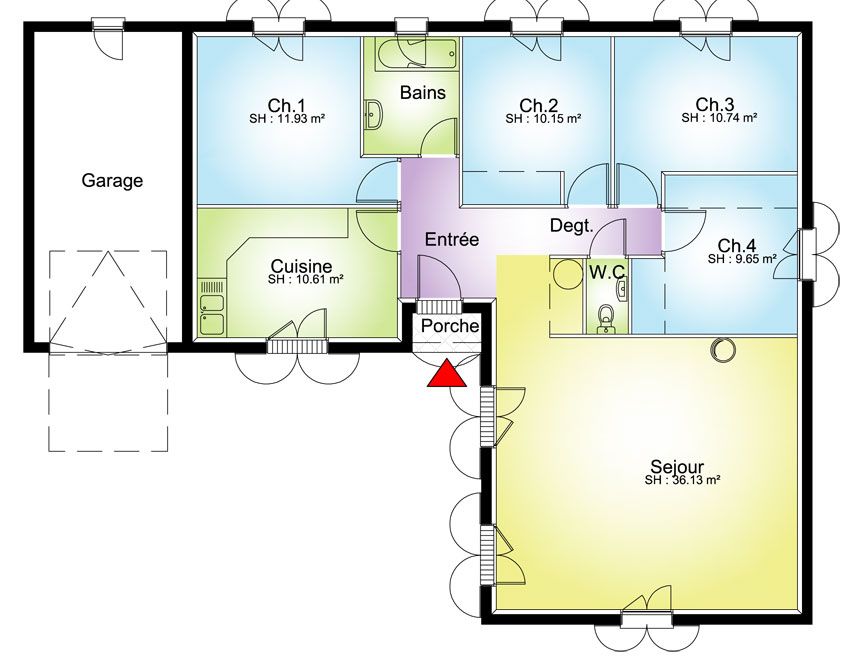 Plan maison 100m2 plein pied 4 chambres