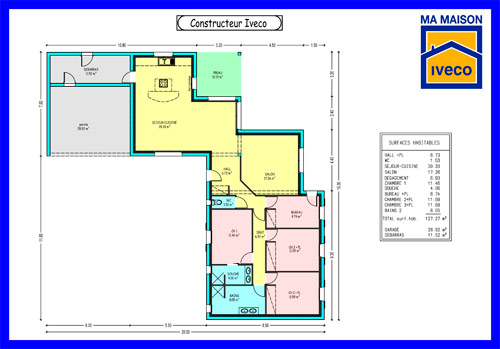 Plan de maison en l 4 chambres