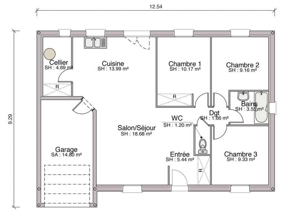 Plan maison garage intégré