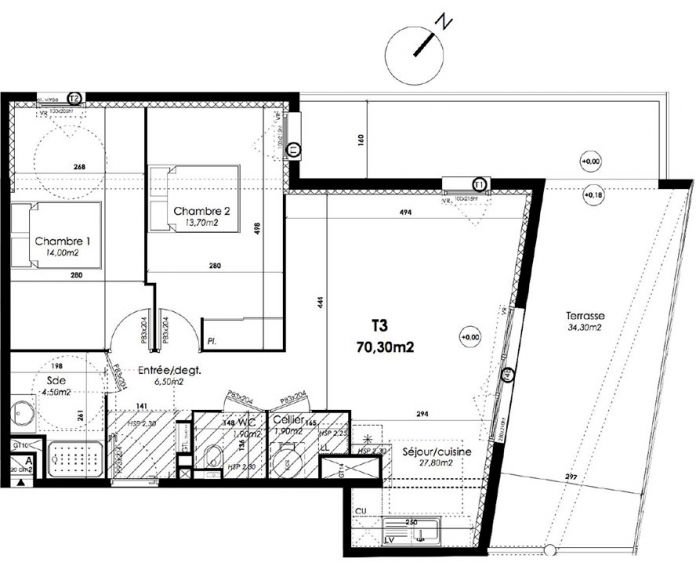Plan appartement 70 m2 t3
