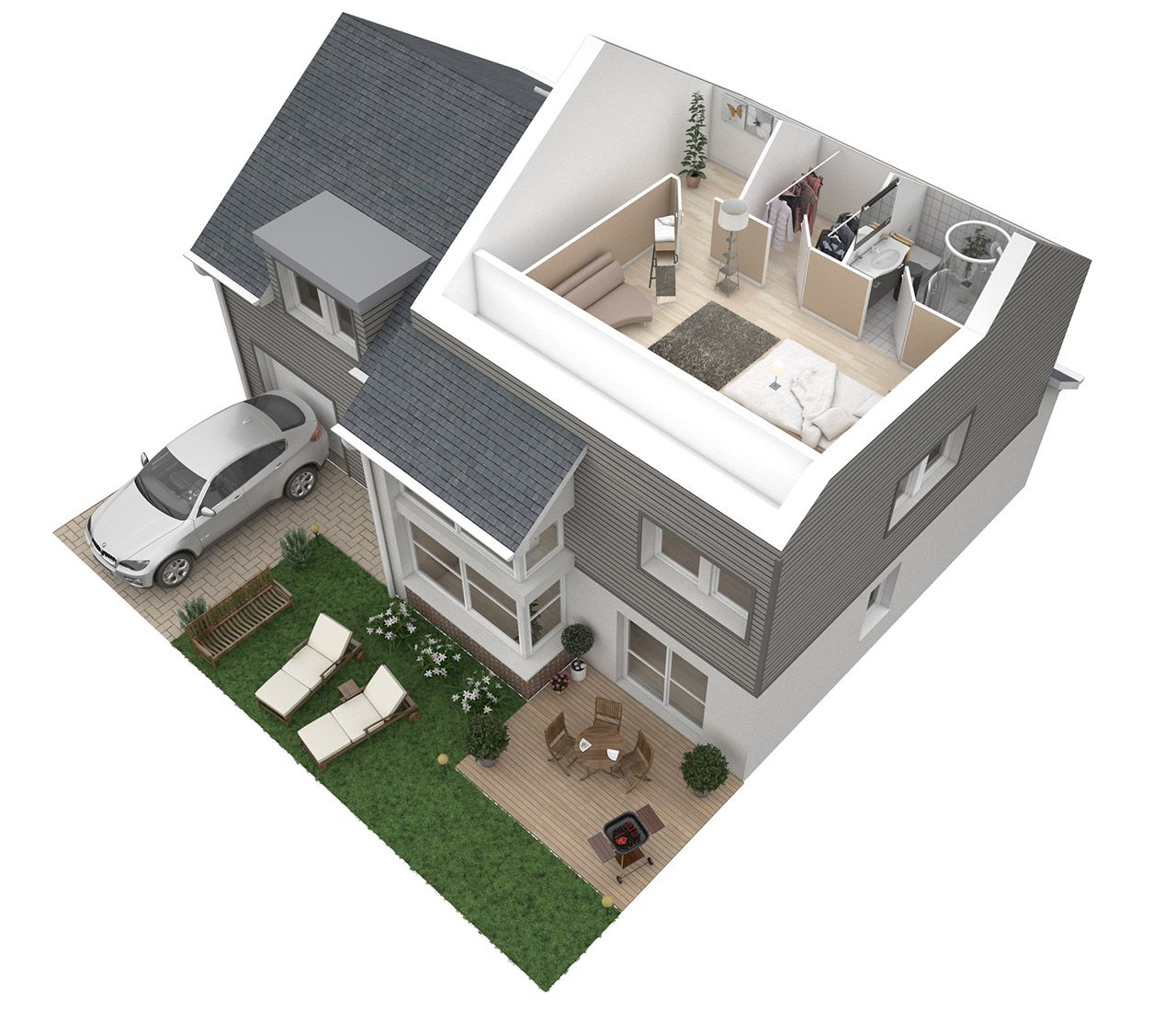 Plan maison moderne étage 3d
