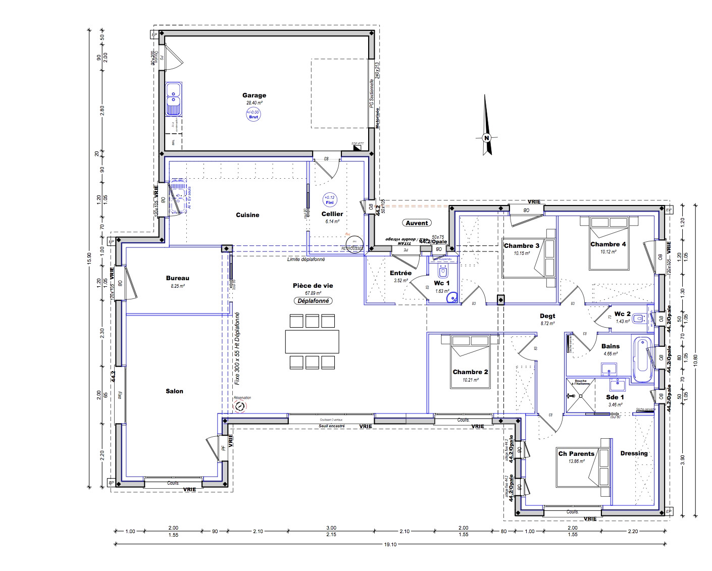 Plan maison 170 m2 plain pied