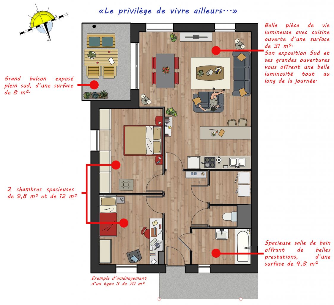 Plan appartement 70 m2 t3