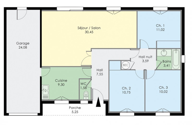 Plan d'une maison de 3 chambres