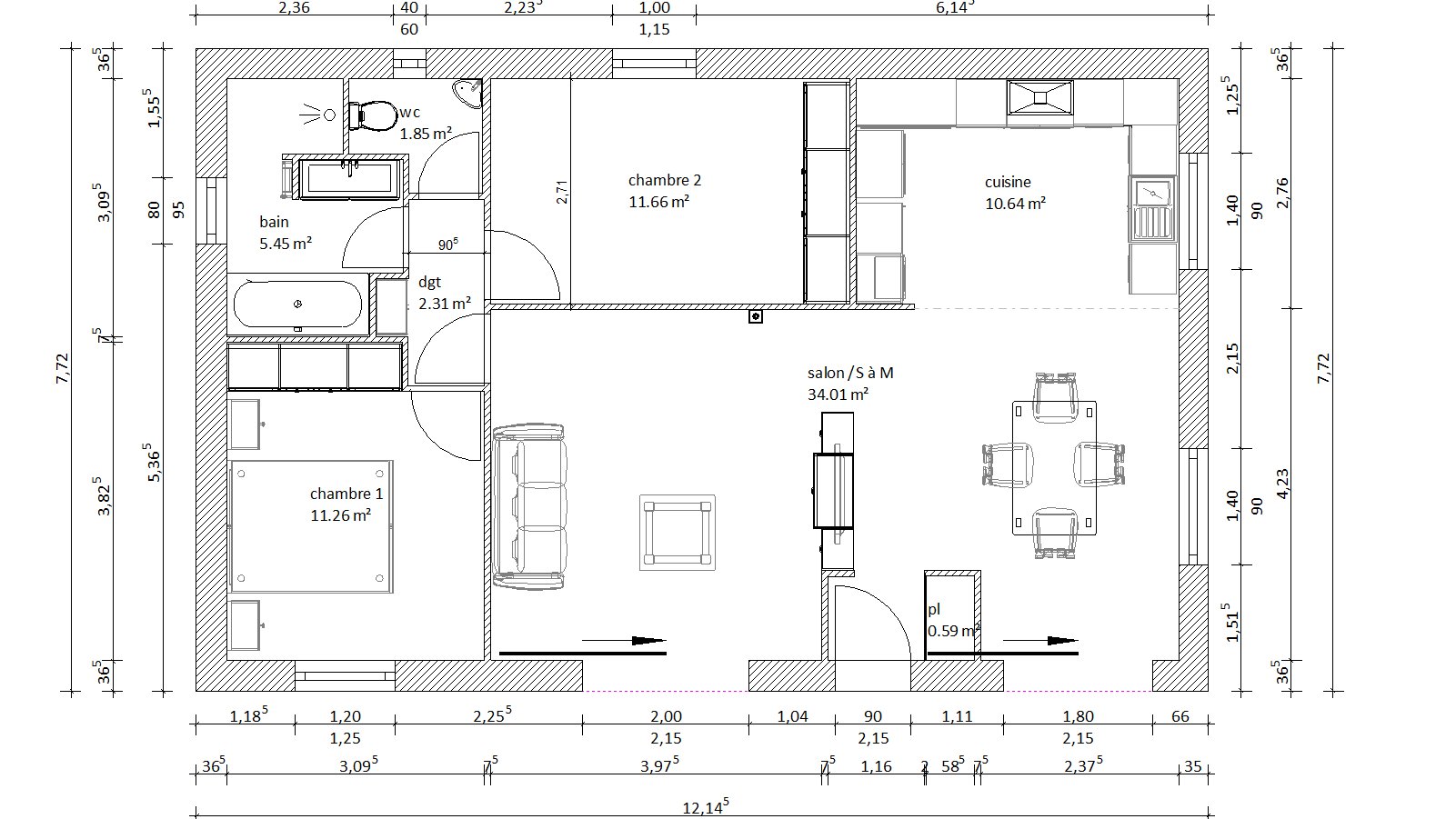 Plan maison 80 m2