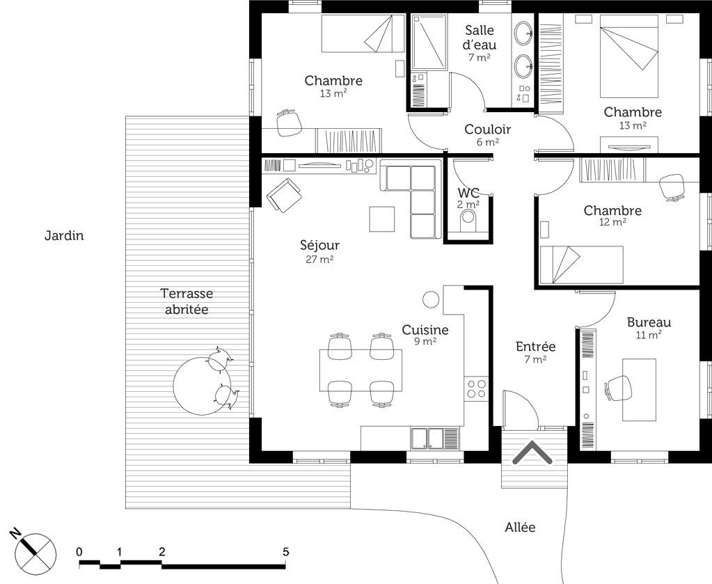 Plan de maison moderne d'architecte gratuit