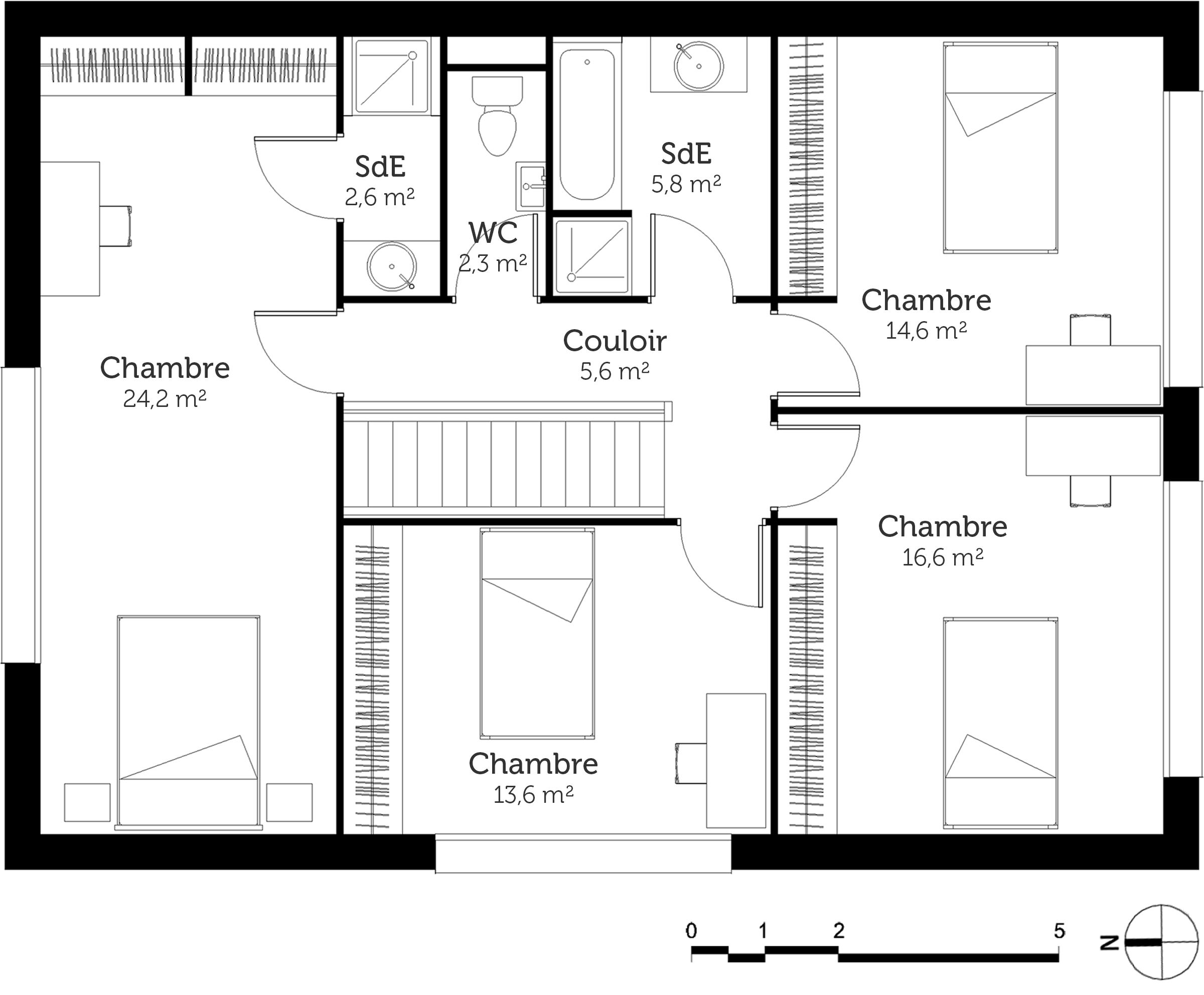 Plan maison étage 4 chambres
