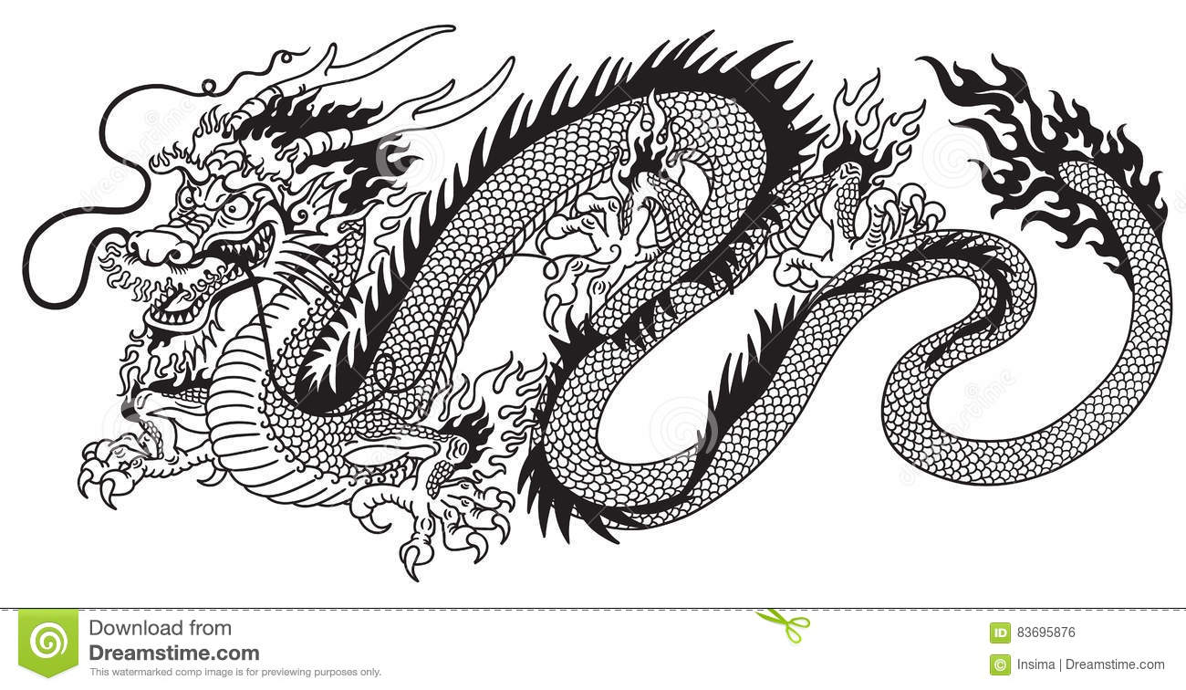 Dessin dragon noir et blanc