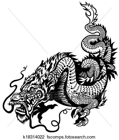 Dessin dragon noir et blanc