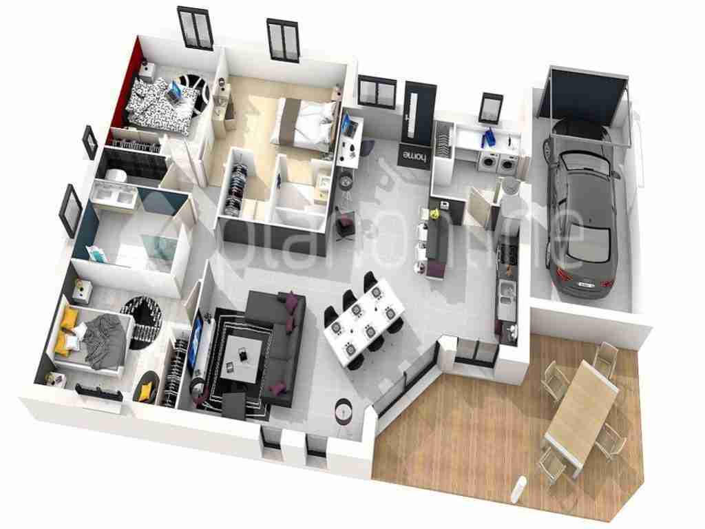 Plan maison 4 chambres 3d