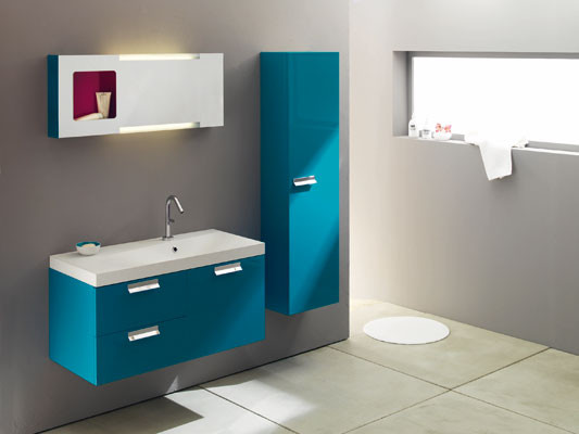 Meuble salle de bain bleu turquoise