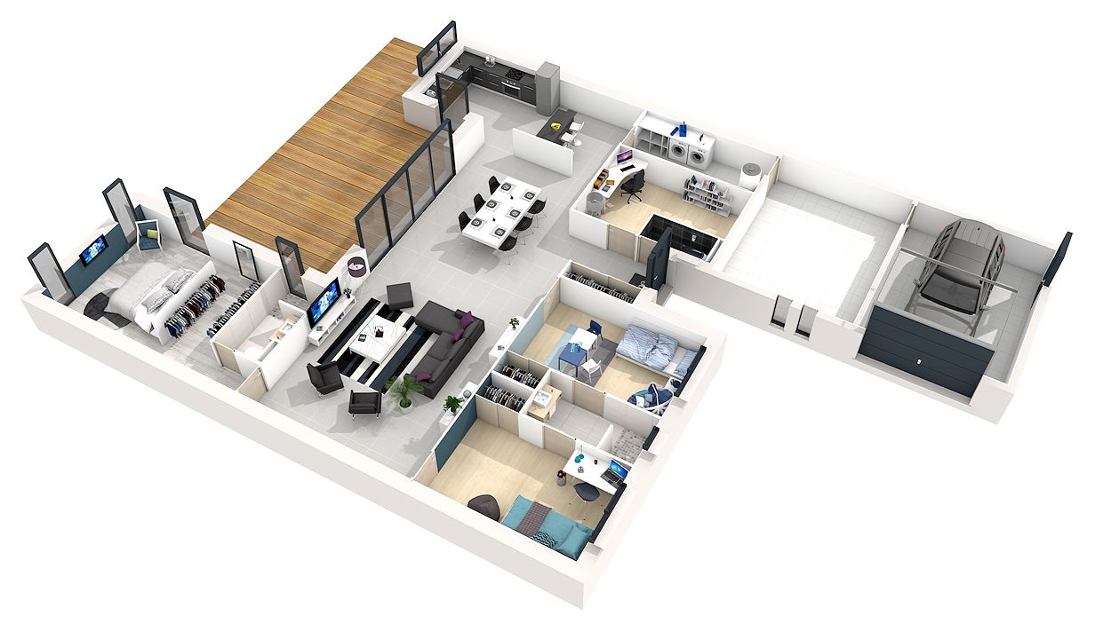 Plan maison 3d moderne
