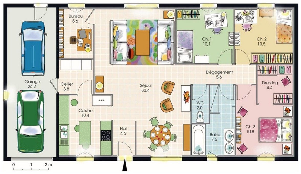 Plan maison plain pied 3 chambres avec garage