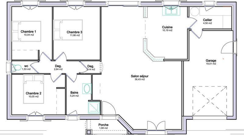 Plan maison plain pied 100m2 avec garage
