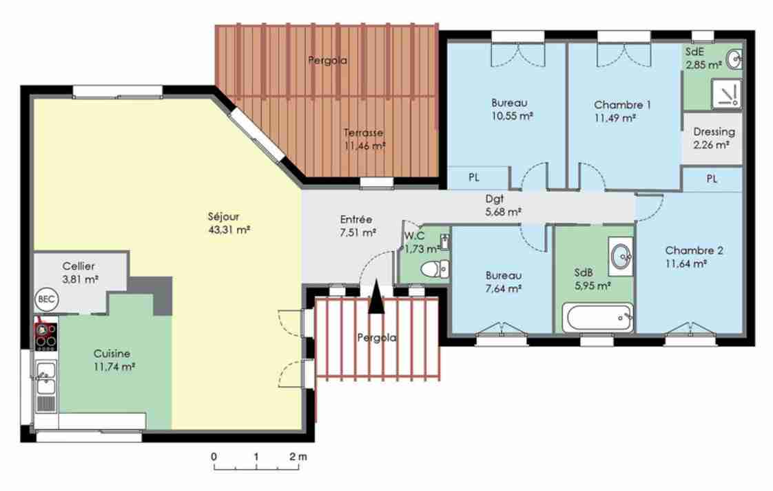 Plan maison moderne 5 chambres