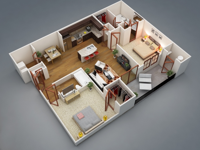 Plan maison 2 chambres 3d