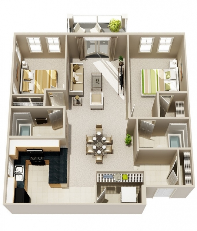 Plan appartement 80m2 3 chambres