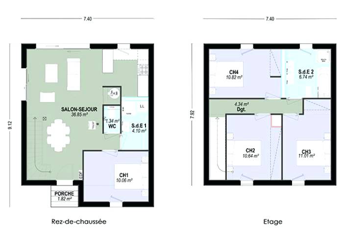 Plan maison 80m2 etage