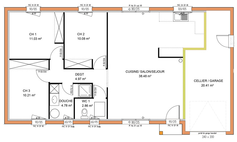 Plan maison contemporaine plain pied 3 chambres