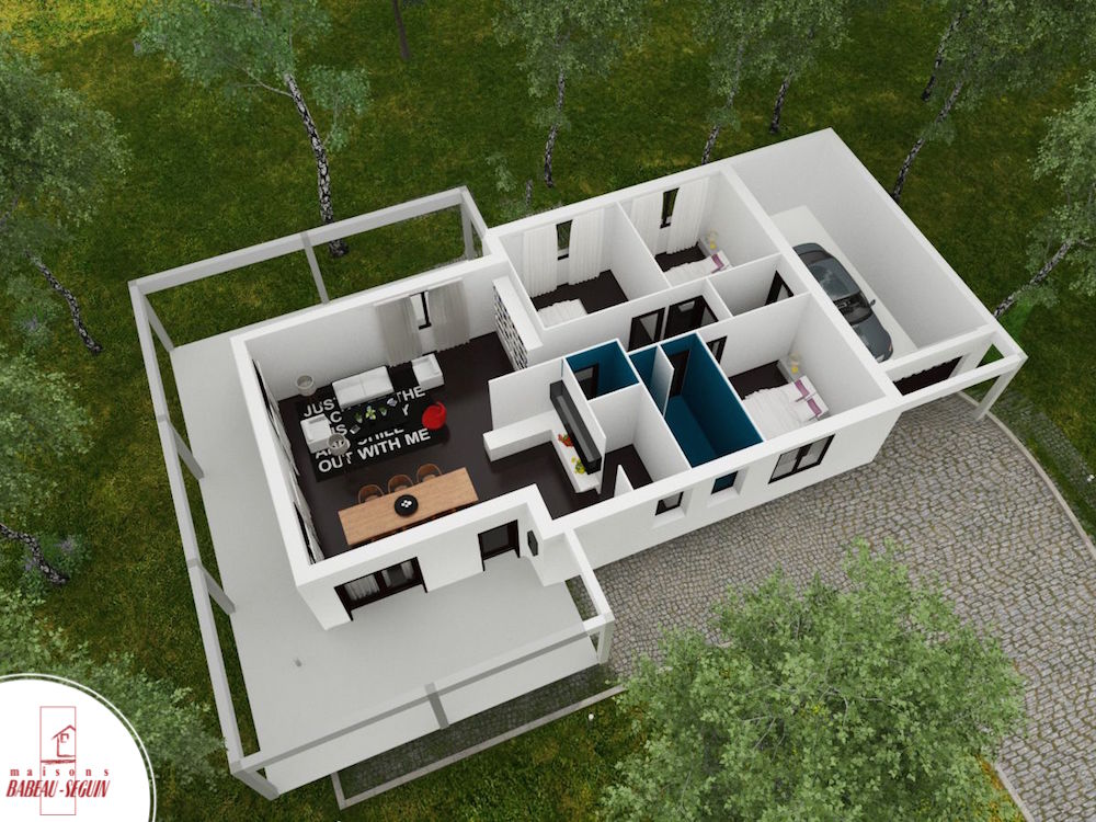 Plan maison plain pied moderne 3d