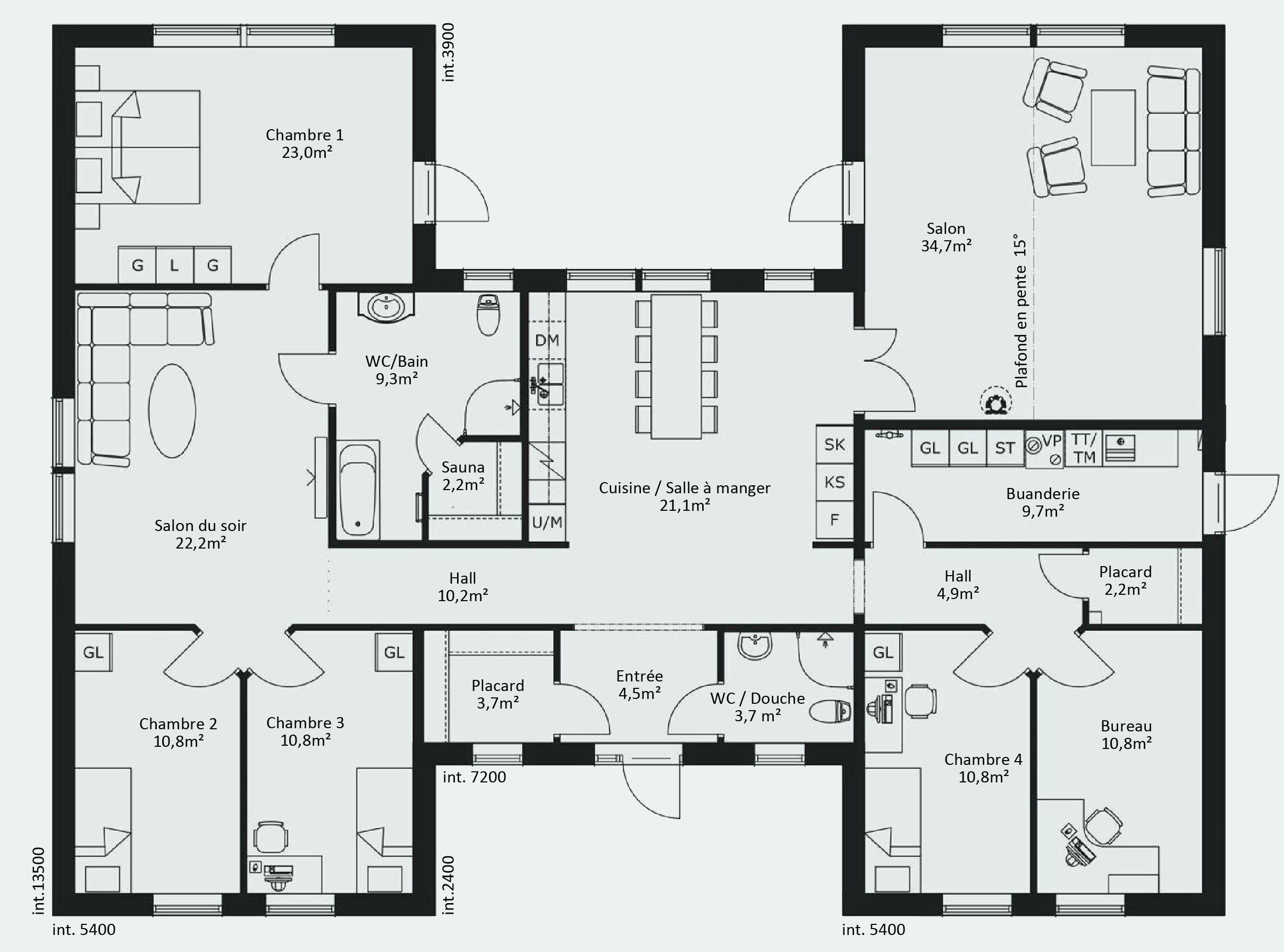 Plan maison 100m2 4 chambres etage