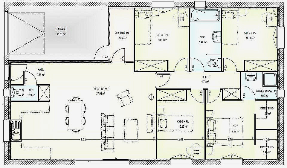 Plan maison plain pied 4 chambres gratuit