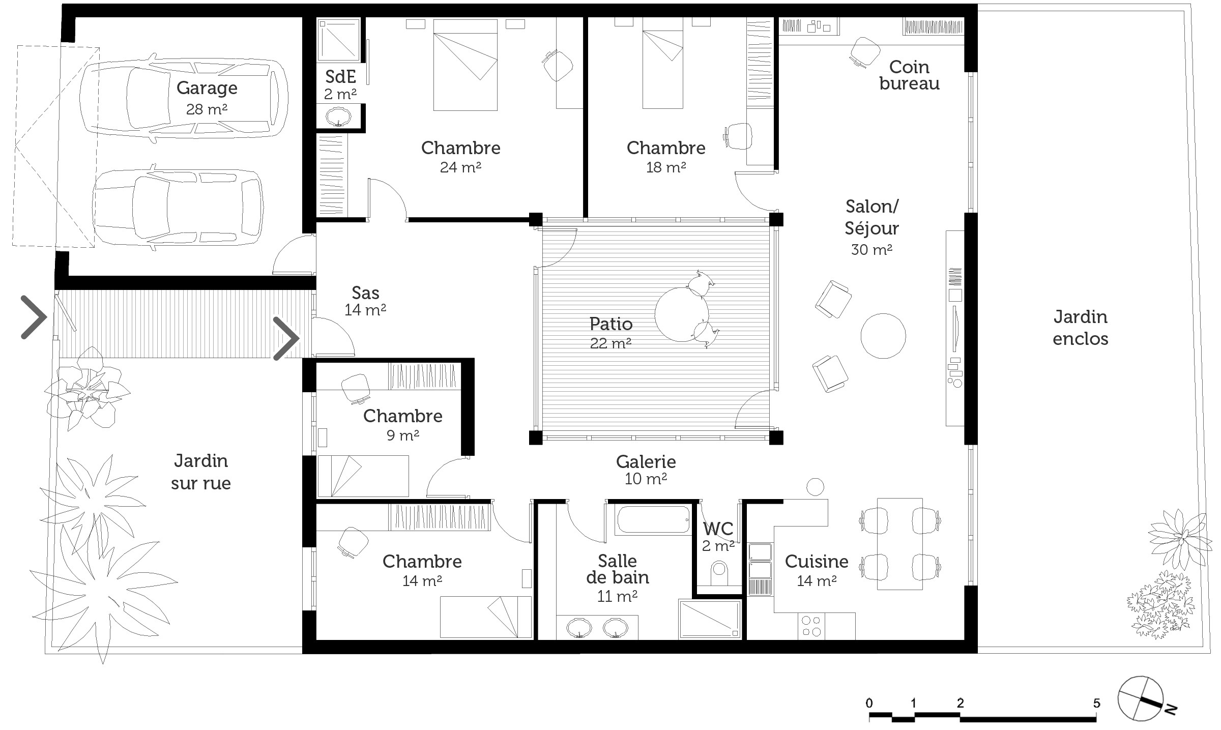 Plan maison en l 4 chambres