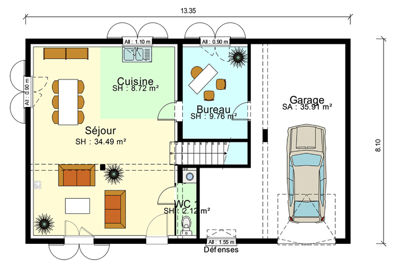 Plan de maison 90m2 avec etage