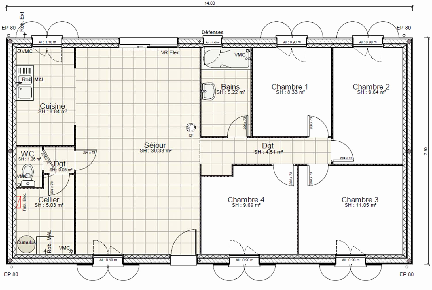 plan de maison 4 chambres pdf