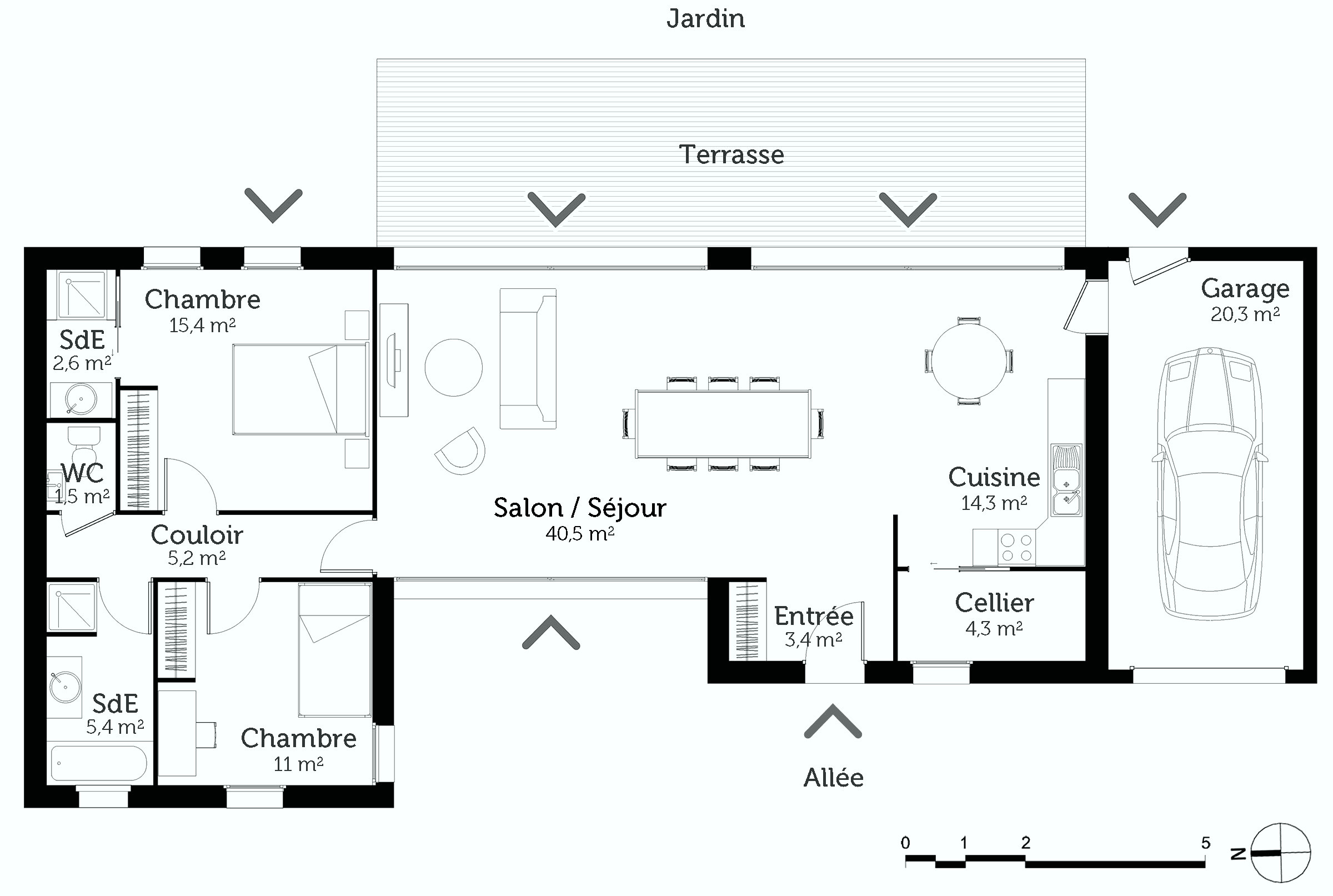 Plan maison 2 chambres garage
