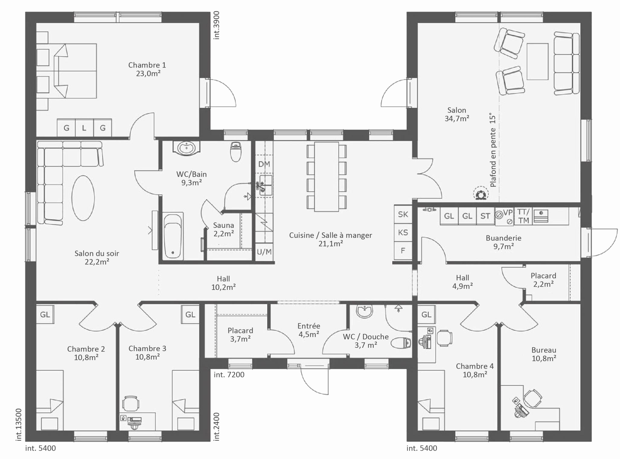 Plan de maison de plain pied 3 chambres