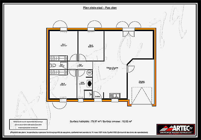 Plan maison 3 chambres 100m2