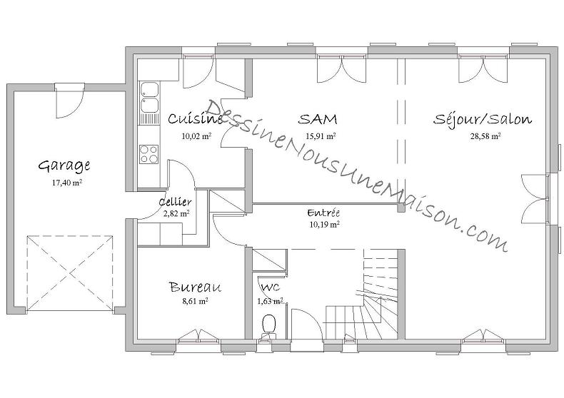 Plan maison 2 chambres 70m2