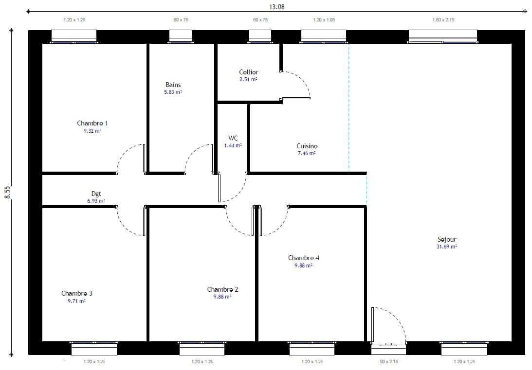 Plan maison 125 m2