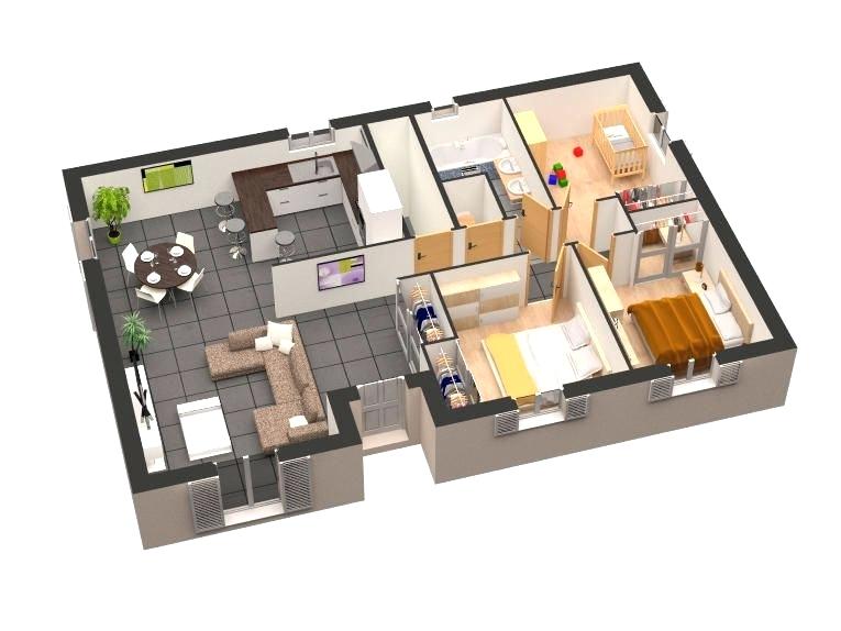 Plan maison plain pied 4 chambres 3d