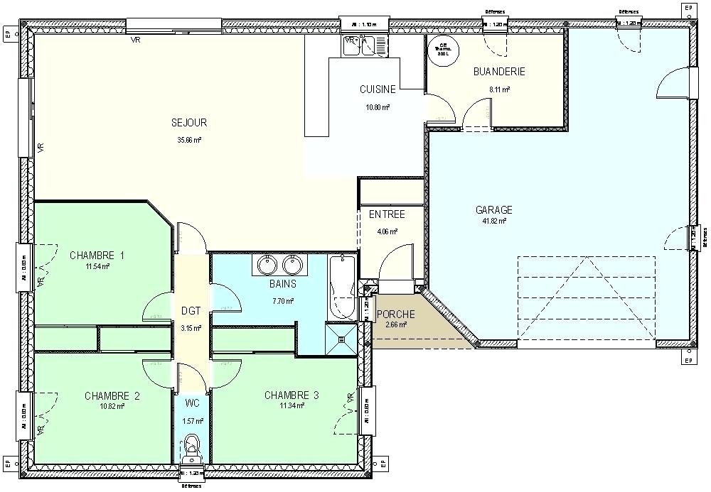 Plan maison 100m2 plein pied 3 chambres