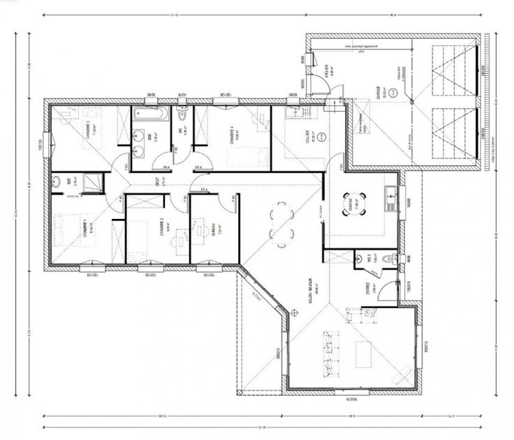 Plan maison plain pied 4 chambres 130 m2